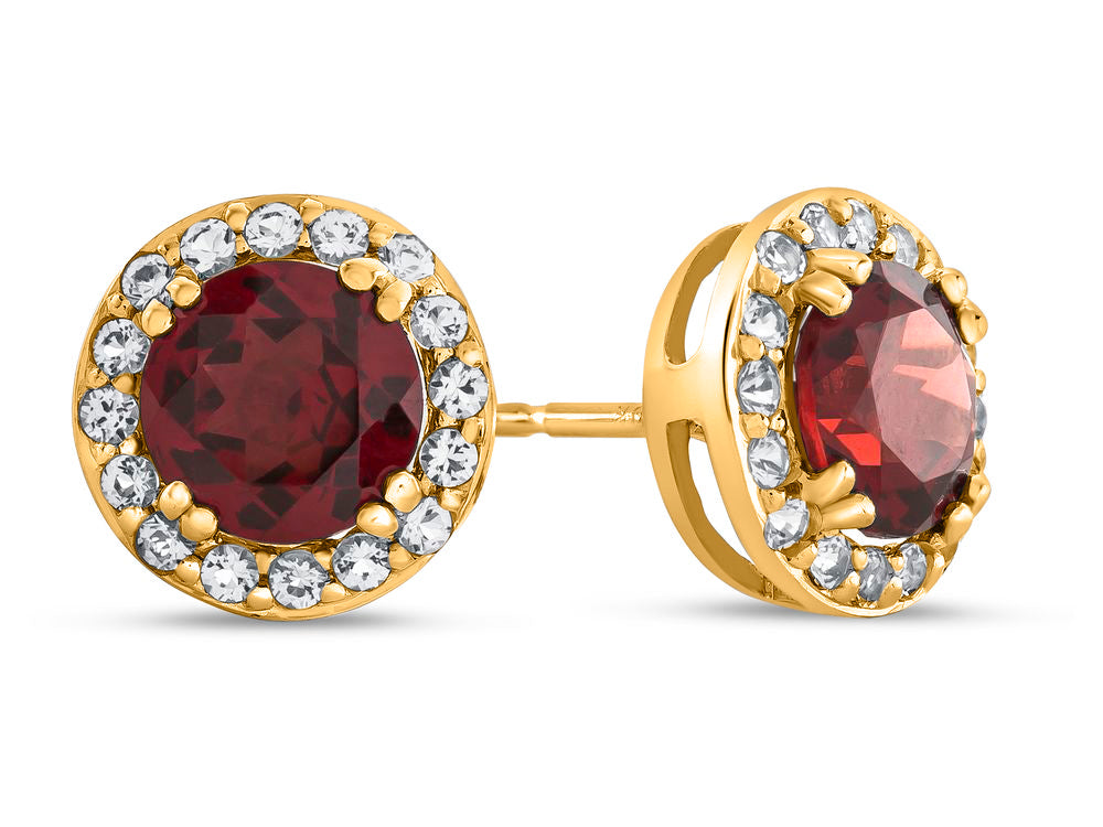 FJC Finejewelers 14k Yellow Gold 6mm Round Garnet with White Topaz accent stones Halo Earrings