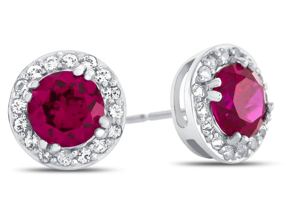 FJC Finejewelers 10k White Gold 6mm Round Created Ruby with White Topaz accent stones Halo Earrings