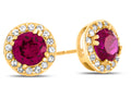 FJC Finejewelers 10k Yellow Gold 6mm Round Created Ruby with White Topaz accent stones Halo Earrings