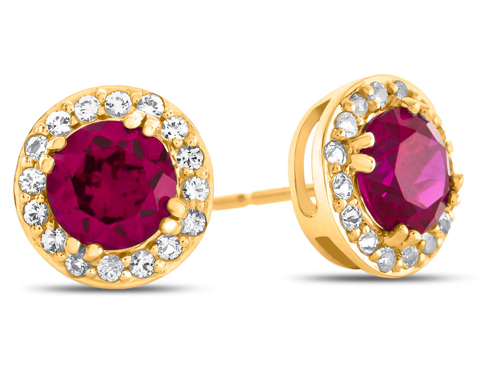 FJC Finejewelers 14k Yellow Gold 6mm Round Created Ruby with White Topaz accent stones Halo Earrings