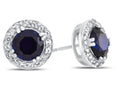 FJC Finejewelers 10k White Gold 6mm Round Created Blue Sapphire with White Topaz accent stones Halo Earrings