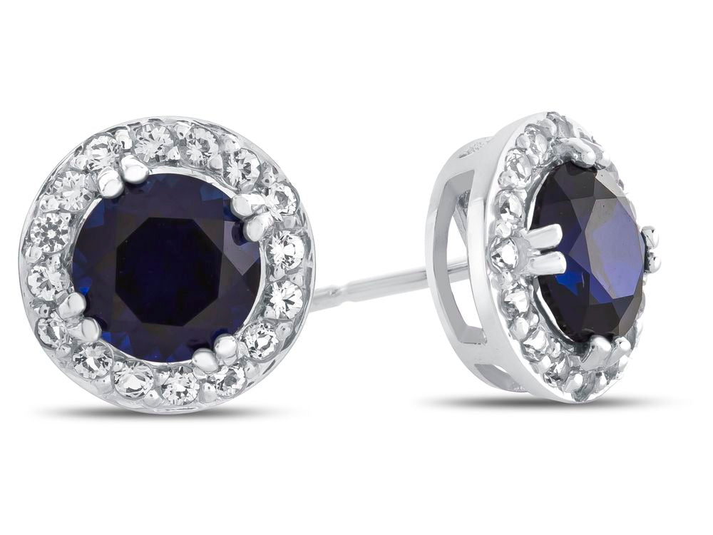 FJC Finejewelers 14k White Gold 6mm Round Created Blue Sapphire with White Topaz accent stones Halo Earrings