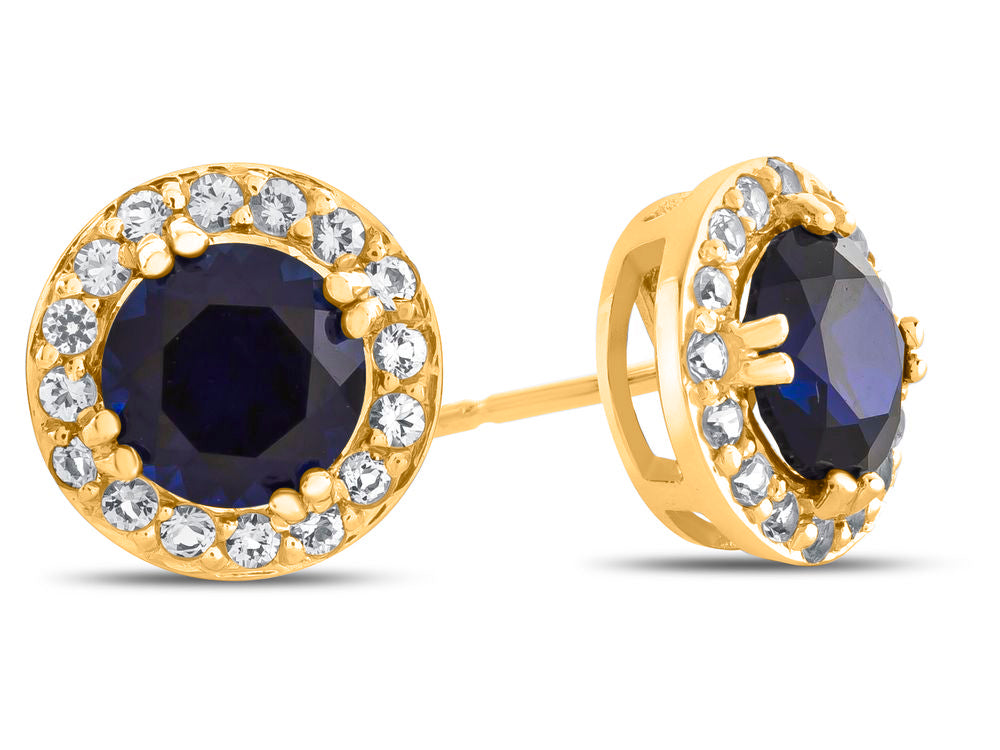FJC Finejewelers 14k Yellow Gold 6mm Round Created Blue Sapphire with White Topaz accent stones Halo Earrings