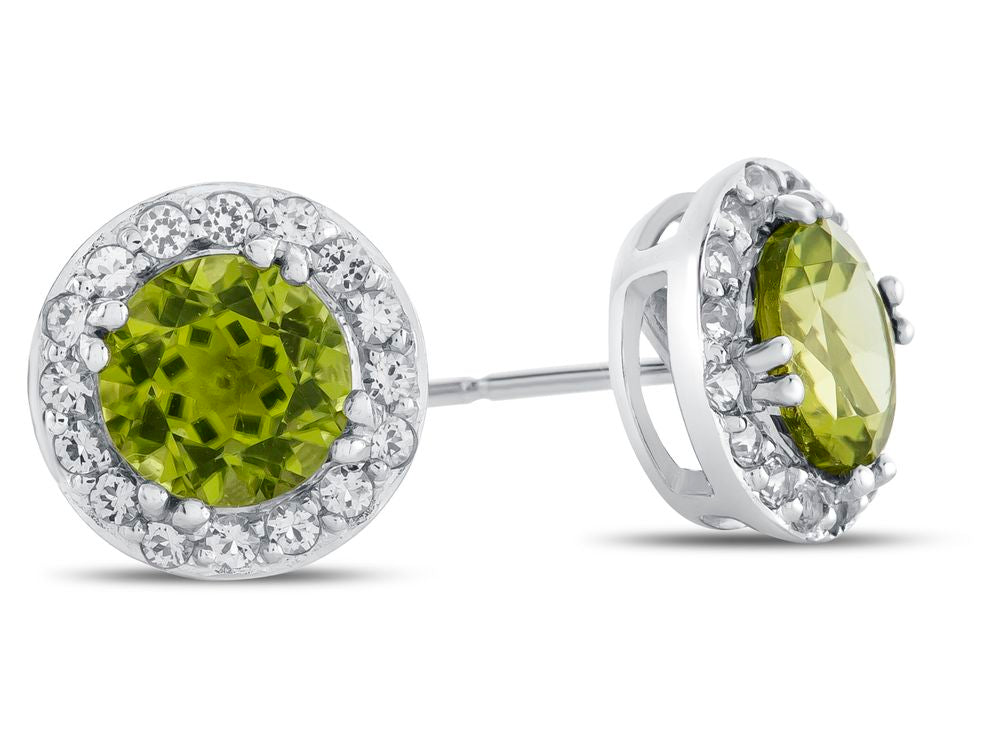 FJC Finejewelers 10k White Gold 6mm Round Peridot with White Topaz accent stones Halo Earrings