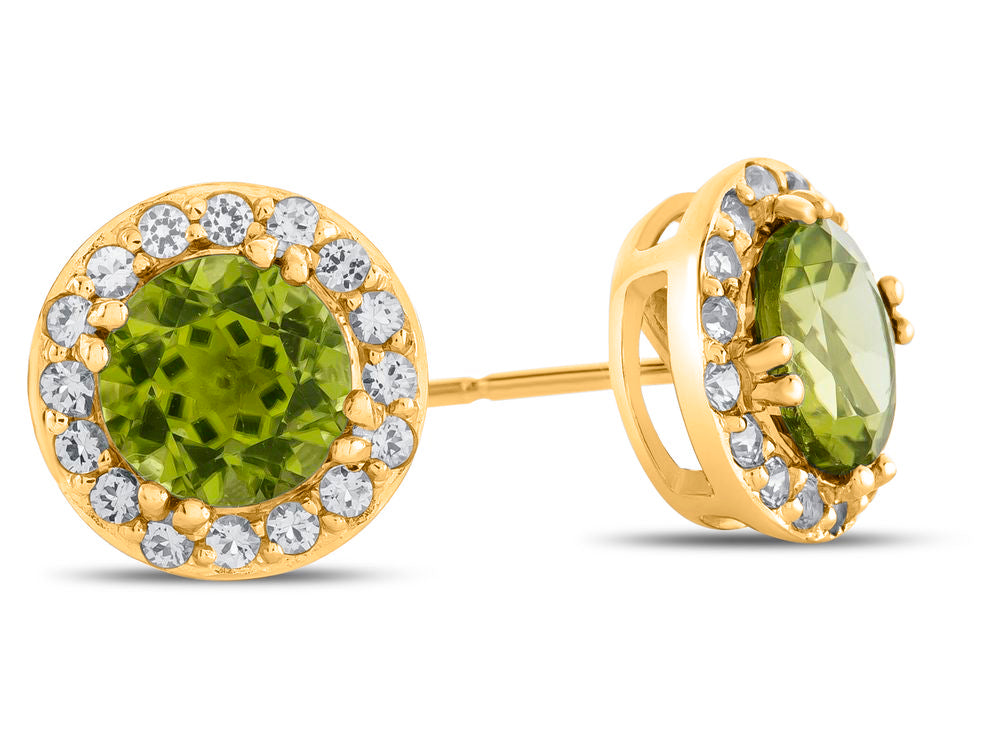 FJC Finejewelers 14k Yellow Gold 6mm Round Peridot with White Topaz accent stones Halo Earrings