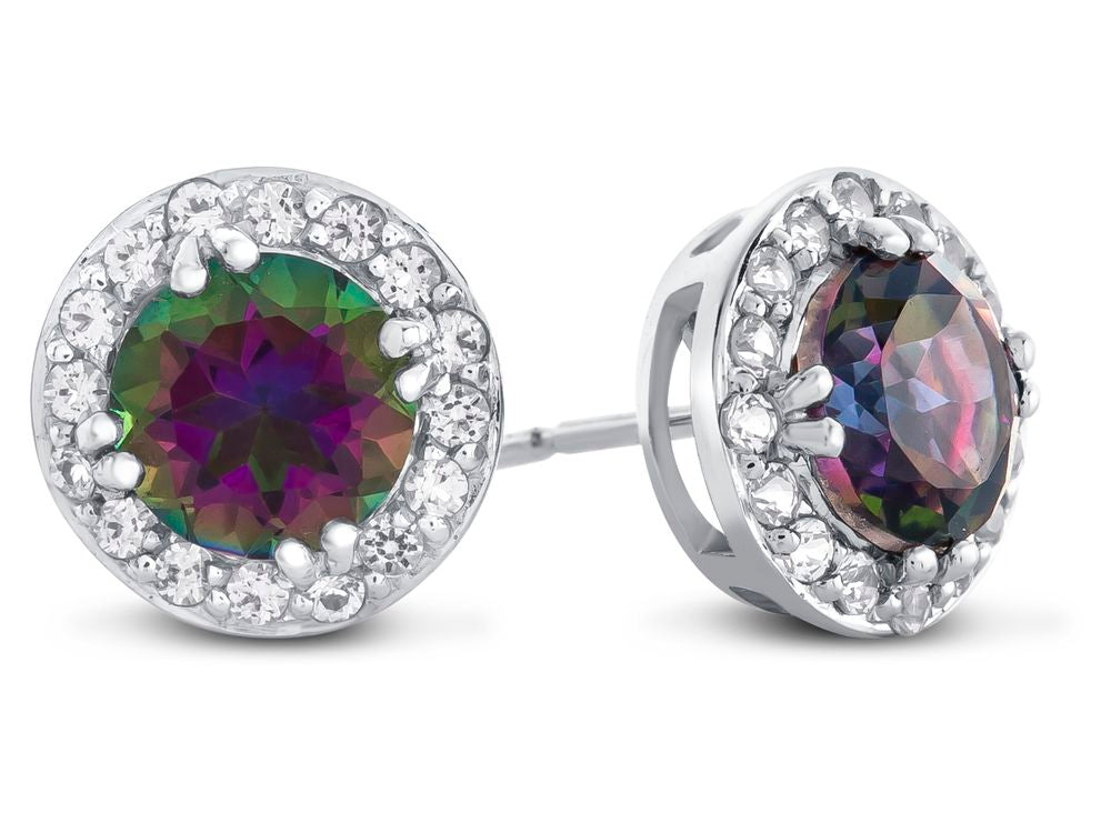 FJC Finejewelers 14k White Gold 6mm Round Mystic Topaz with White Topaz accent stones Halo Earrings