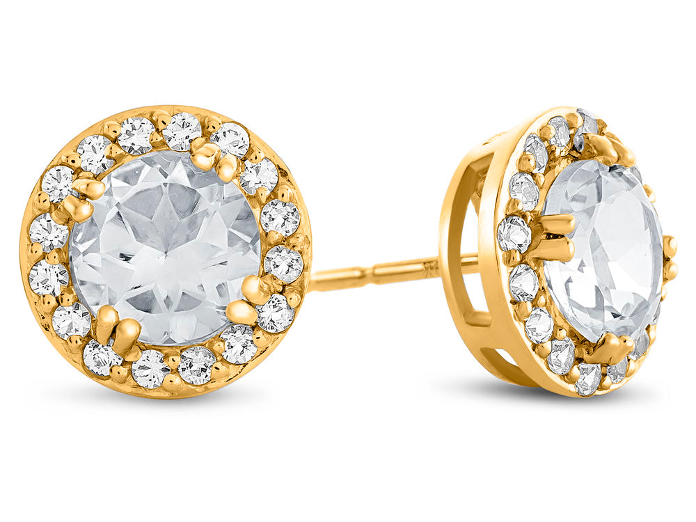 FJC Finejewelers 14k Yellow Gold 6mm Round White Topaz with White Topaz accent stones Halo Earrings
