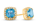 FJC Finejewelers 10k Yellow Gold 6mm Cushion-Cut Swiss Blue Topaz with White Topaz accent stones Halo Earrings
