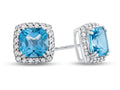 FJC Finejewelers 14k White Gold 6mm Cushion-Cut Swiss Blue Topaz with White Topaz accent stones Halo Earrings