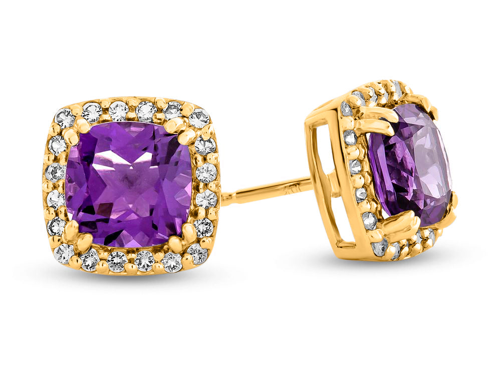 FJC Finejewelers 14k Yellow Gold 6mm Cushion-Cut Amethyst with White Topaz accent stones Halo Earrings