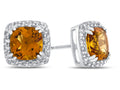 FJC Finejewelers 10k White Gold 6mm Cushion-Cut Citrine with White Topaz accent stones Halo Earrings