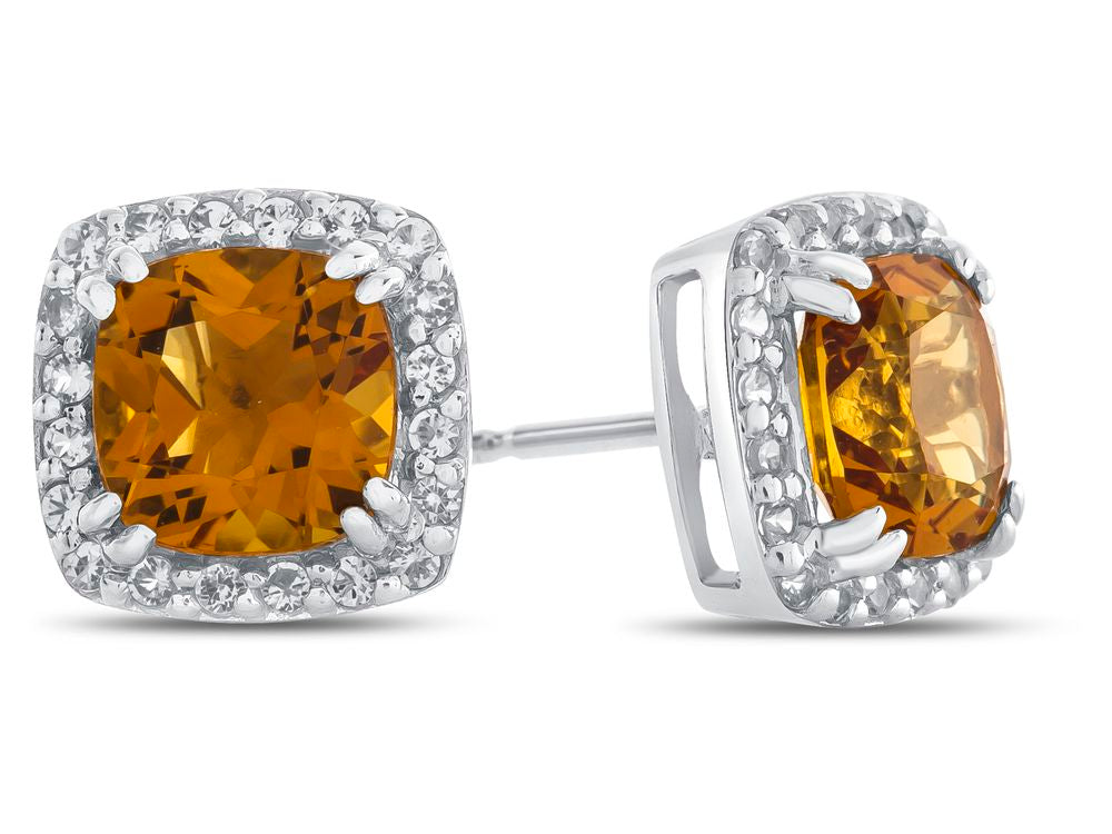 FJC Finejewelers 10k White Gold 6mm Cushion-Cut Citrine with White Topaz accent stones Halo Earrings