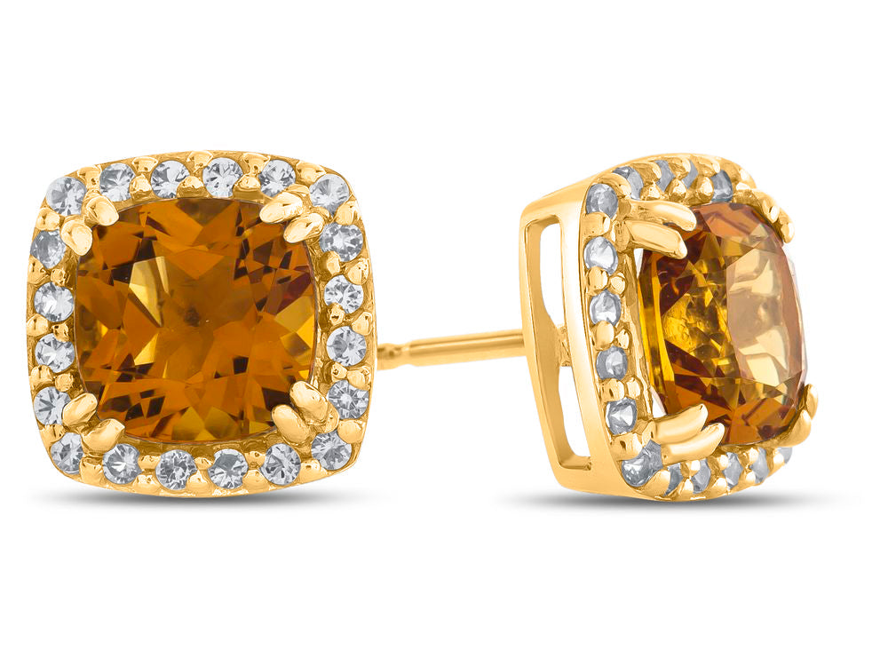 FJC Finejewelers 14k Yellow Gold 6mm Cushion-Cut Citrine with White Topaz accent stones Halo Earrings