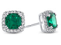 FJC Finejewelers 10k White Gold 6mm Cushion-Cut Simulated Emerald with White Topaz accent stones Halo Earrings
