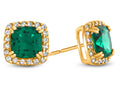 FJC Finejewelers 10k Yellow Gold 6mm Cushion-Cut Created Emerald with White Topaz accent stones Halo Earrings