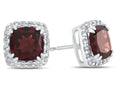 FJC Finejewelers 14k White Gold 6mm Cushion-Cut Garnet with White Topaz accent stones Halo Earrings