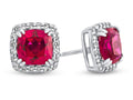 FJC Finejewelers 14k White Gold 6mm Cushion-Cut Created Ruby with White Topaz accent stones Halo Earrings