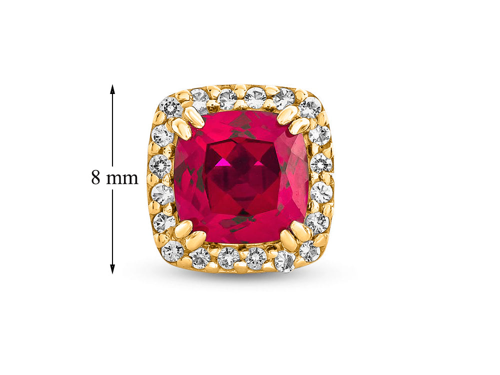 FJC Finejewelers 14k Yellow Gold 6mm Cushion-Cut Created Ruby with White Topaz accent stones Halo Earrings