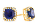 FJC Finejewelers 10k Yellow Gold 6mm Cushion-Cut Created Blue Sapphire with White Topaz accent stones Halo Earrings