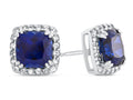 FJC Finejewelers 14k White Gold 6mm Cushion-Cut Created Blue Sapphire with White Topaz accent stones Halo Earrings