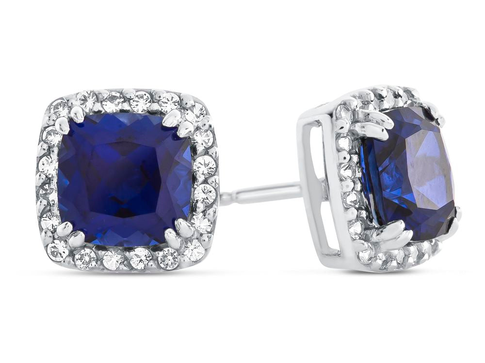 FJC Finejewelers 14k White Gold 6mm Cushion-Cut Created Blue Sapphire with White Topaz accent stones Halo Earrings