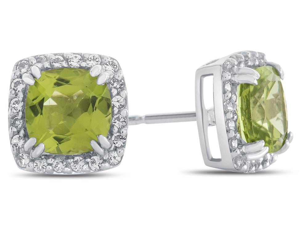 FJC Finejewelers 10k White Gold 6mm Cushion-Cut Peridot with White Topaz accent stones Halo Earrings