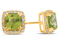 FJC Finejewelers 10k Yellow Gold 6mm Cushion-Cut Peridot with White Topaz accent stones Halo Earrings