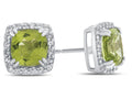 FJC Finejewelers 14k White Gold 6mm Cushion-Cut Peridot with White Topaz accent stones Halo Earrings