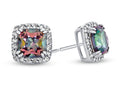 FJC Finejewelers 14k White Gold 6mm Cushion-Cut Mystic Topaz with White Topaz accent stones Halo Earrings