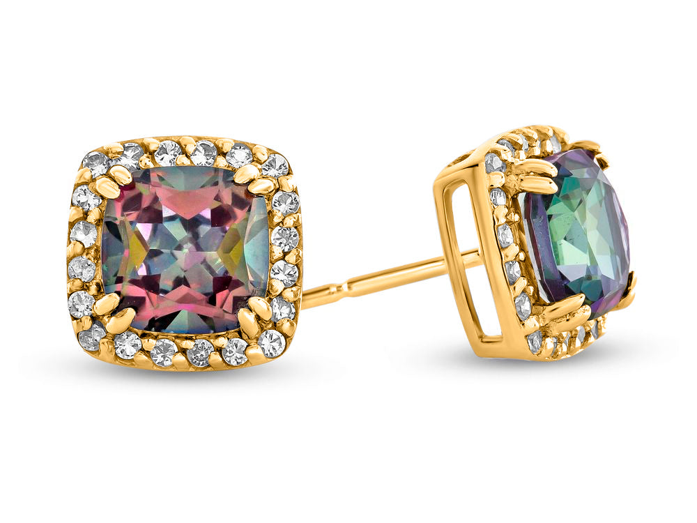 FJC Finejewelers 14k Yellow Gold 6mm Cushion-Cut Mystic Topaz with White Topaz accent stones Halo Earrings
