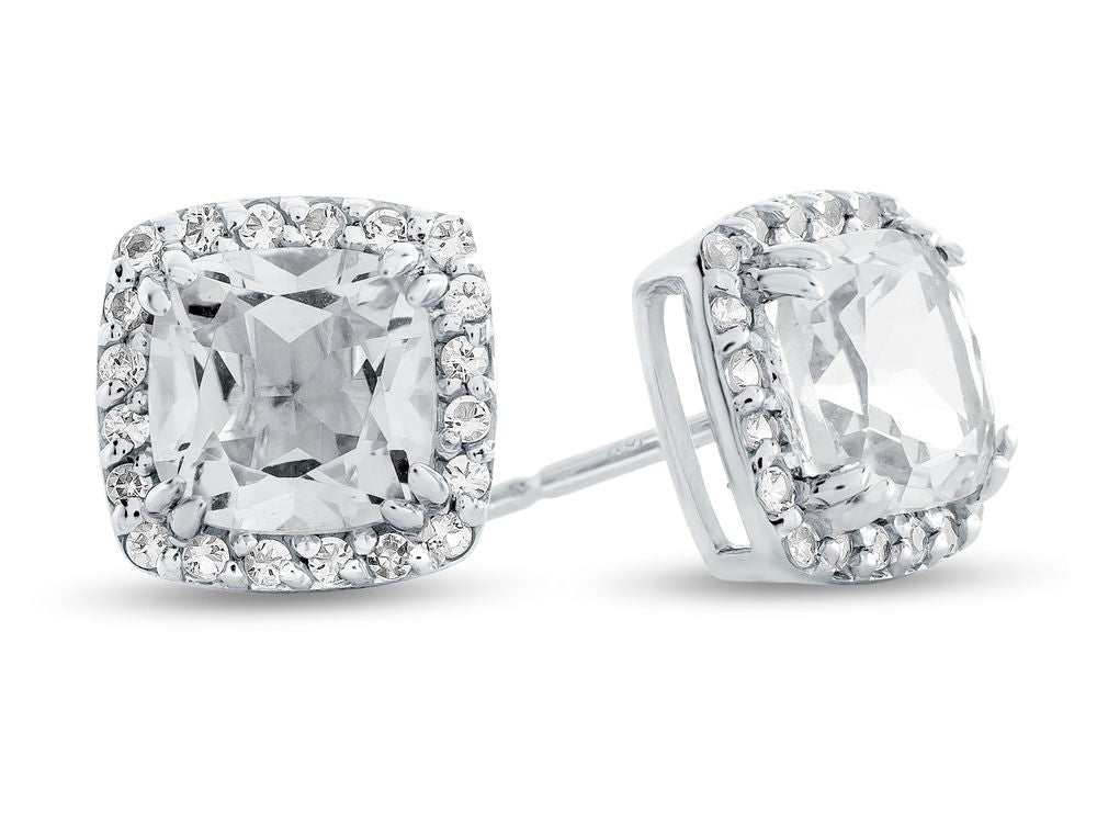 FJC Finejewelers 10k White Gold 6mm Cushion-Cut White Topaz with White Topaz accent stones Halo Earrings