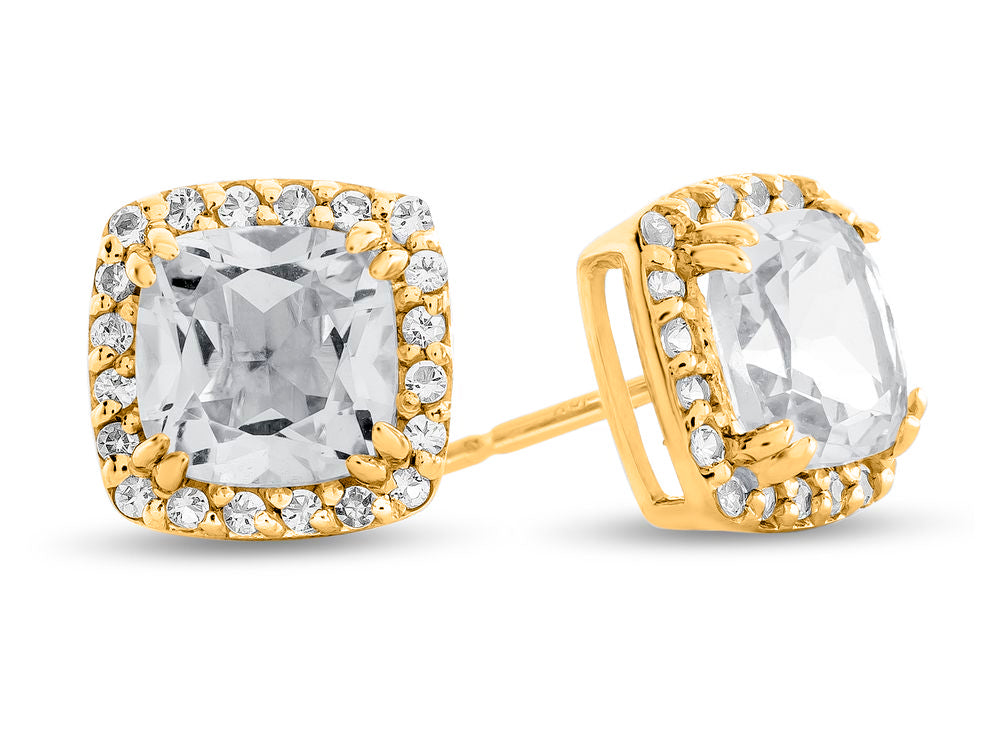 FJC Finejewelers 14k Yellow Gold 6mm Cushion-Cut White Topaz with White Topaz accent stones Halo Earrings