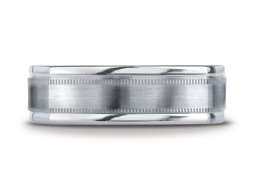 Benchmark 7mm Comfort-fit Satin-finished With Milgrain Four-sided Carved Design Wedding Band Ring