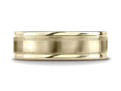 Benchmark 7mm Comfort-fit Satin-finished With Milgrain Four-sided Carved Design Wedding Band Ring