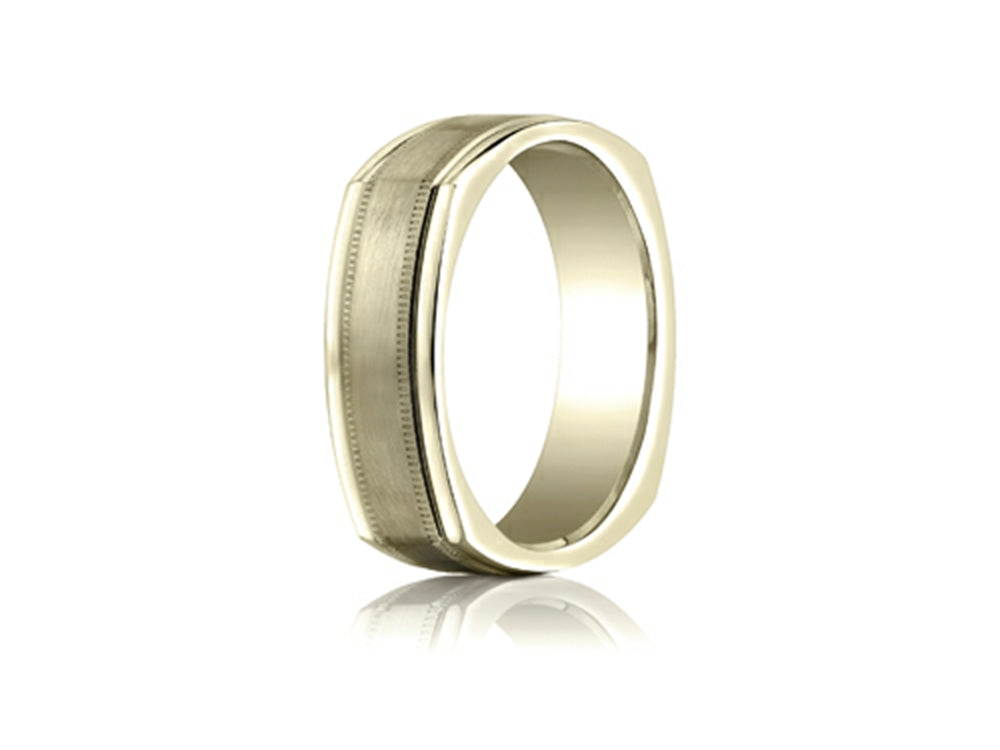 Benchmark 7mm Comfort-fit Satin-finished With Milgrain Four-sided Carved Design Wedding Band Ring