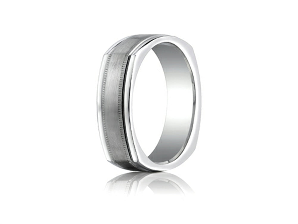 Benchmark 7mm Comfort-fit Satin-finished With Milgrain Four-sided Carved Design Wedding Band Ring