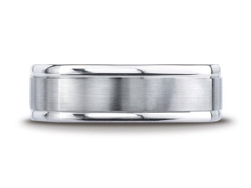 Benchmark 7mm Comfort-fit Satin-finished Four-sided Carved Design Wedding Band Ring