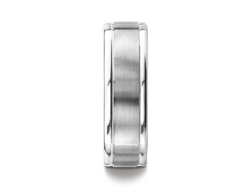 Benchmark 7mm Comfort-fit Satin-finished Four-sided Carved Design Wedding Band Ring
