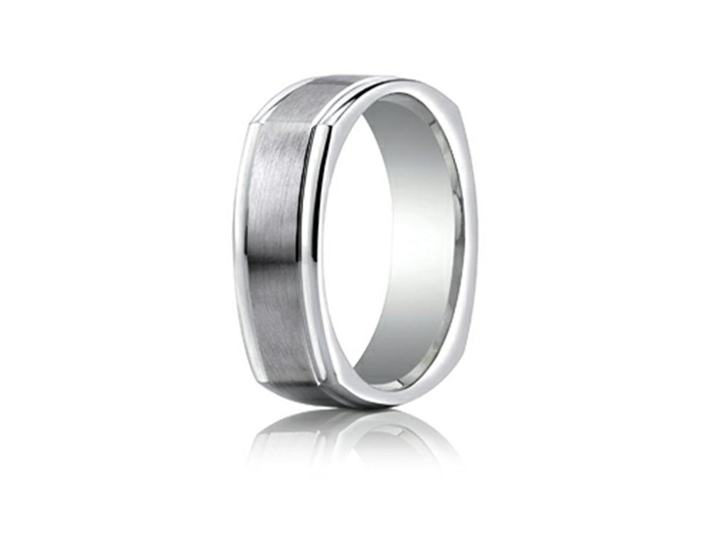 Benchmark 7mm Comfort-fit Satin-finished Four-sided Carved Design Wedding Band Ring