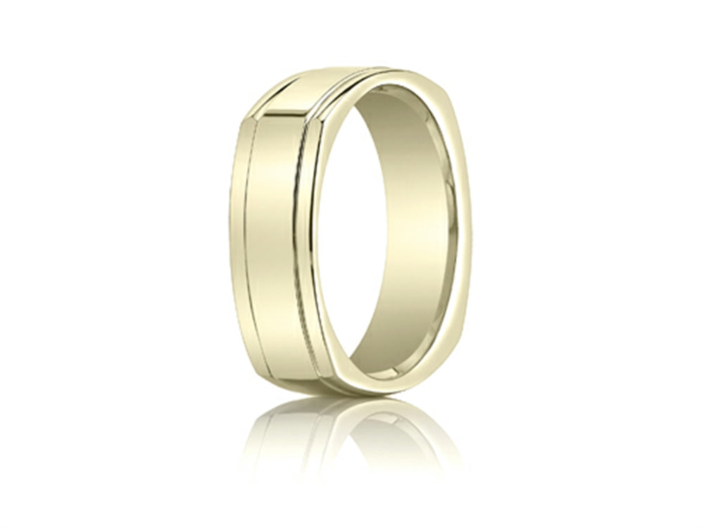 Benchmark 7mm Comfort-fit High Polished Four-sided Carved Design Wedding Band Ring