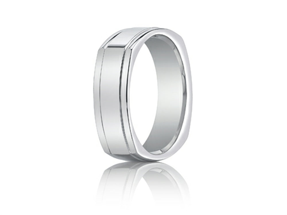 Benchmark 7mm Comfort-fit High Polished Four-sided Carved Design Wedding Band Ring