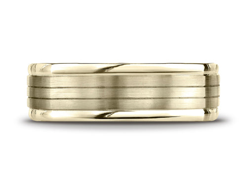 Benchmark 7mm Comfort-fit Satin-finished Parallel Center Cuts Four-sided Carved Design Wedding Band Ring