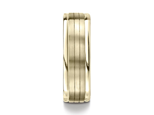 Benchmark 7mm Comfort-fit Satin-finished Parallel Center Cuts Four-sided Carved Design Wedding Band Ring