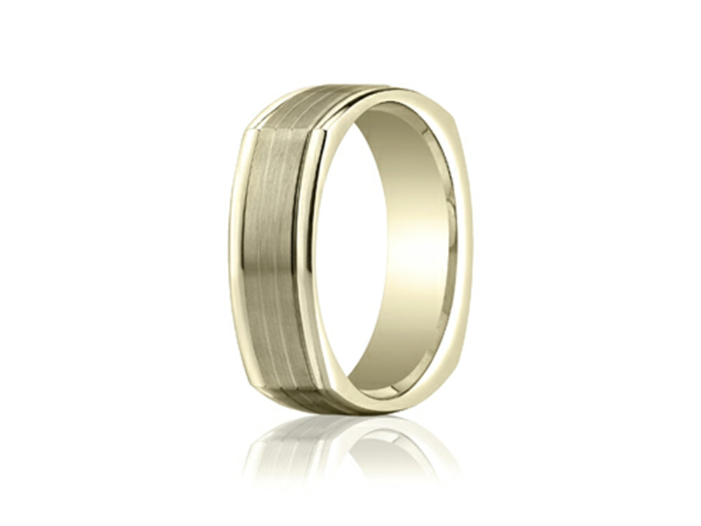 Benchmark 7mm Comfort-fit Satin-finished Parallel Center Cuts Four-sided Carved Design Wedding Band Ring