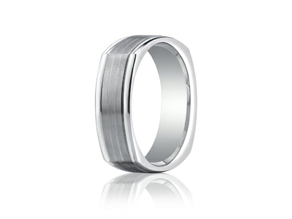 Benchmark 7mm Comfort-fit Satin-finished Parallel Center Cuts Four-sided Carved Design Wedding Band Ring