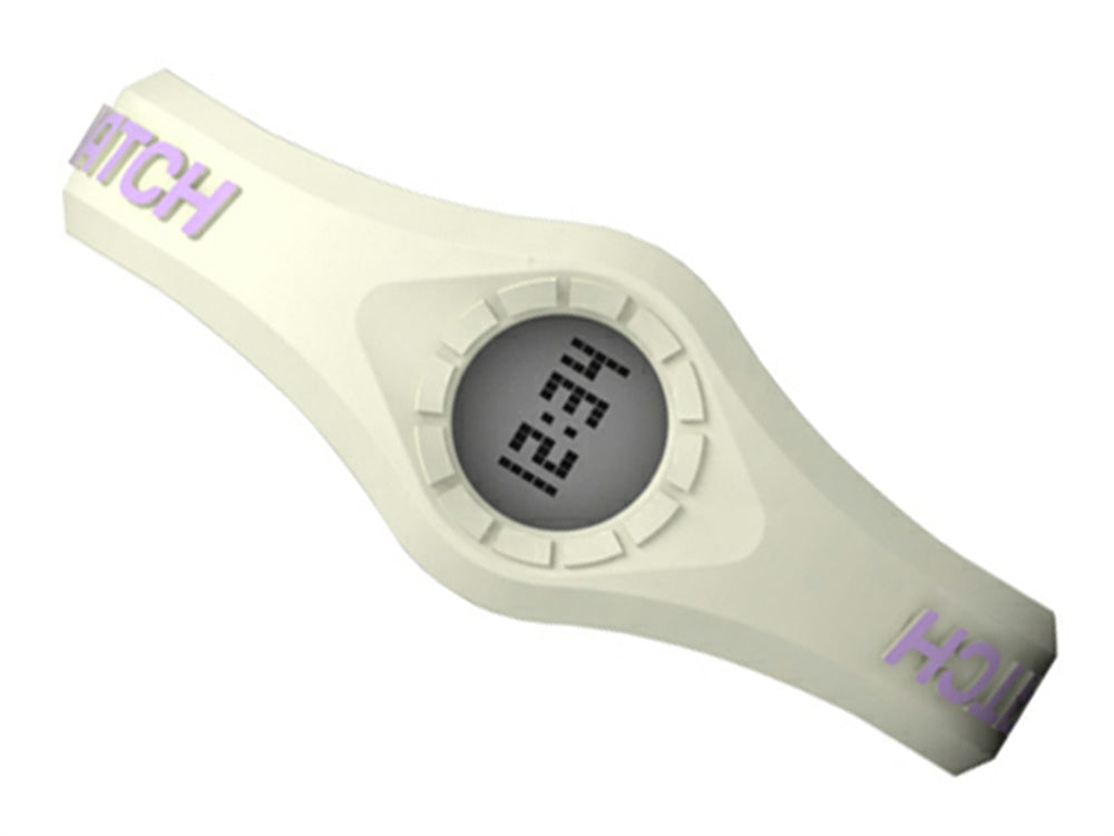 Enerwatch by Pixelmoda Power Silicone Watch White With Violet Letters Large Size