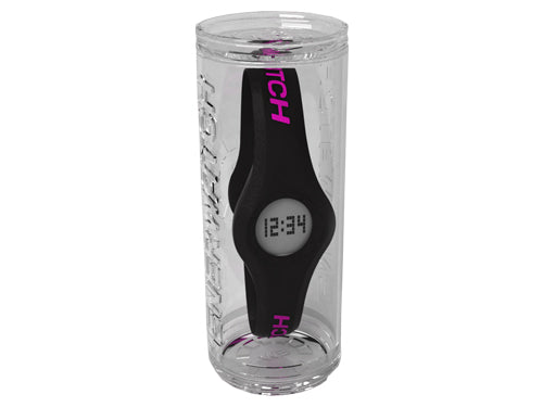 Enerwatch by Pixelmoda Power Silicone Watch Black With Fuchsia Letters Large Size