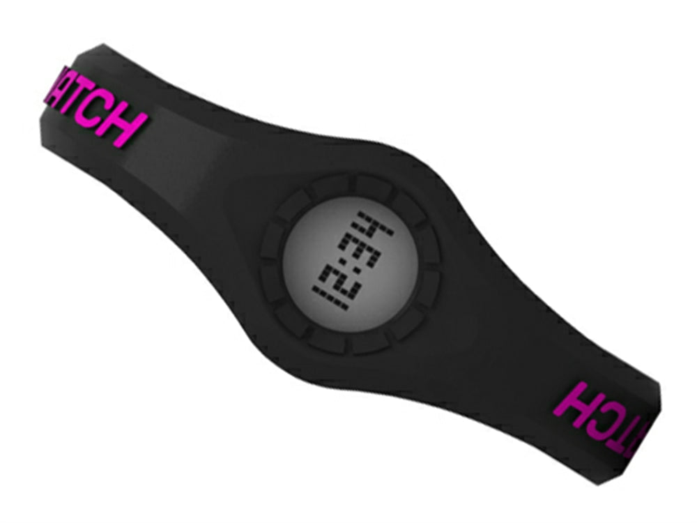 Enerwatch by Pixelmoda Power Silicone Watch Black With Fuchsia Letters Large Size