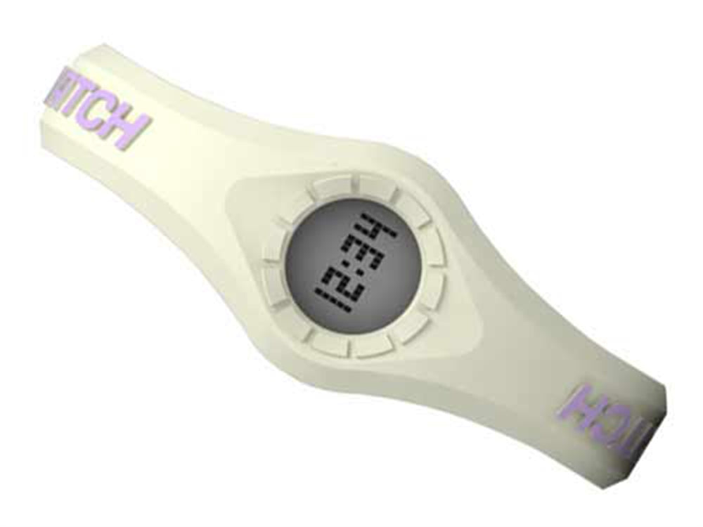 Enerwatch by Pixelmoda Power Silicone Watch White With Violet Letters Medium Size