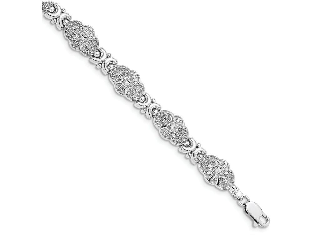FJC Finejewelers 14k White Gold Flower with Scalloped Edge Link Bracelet
